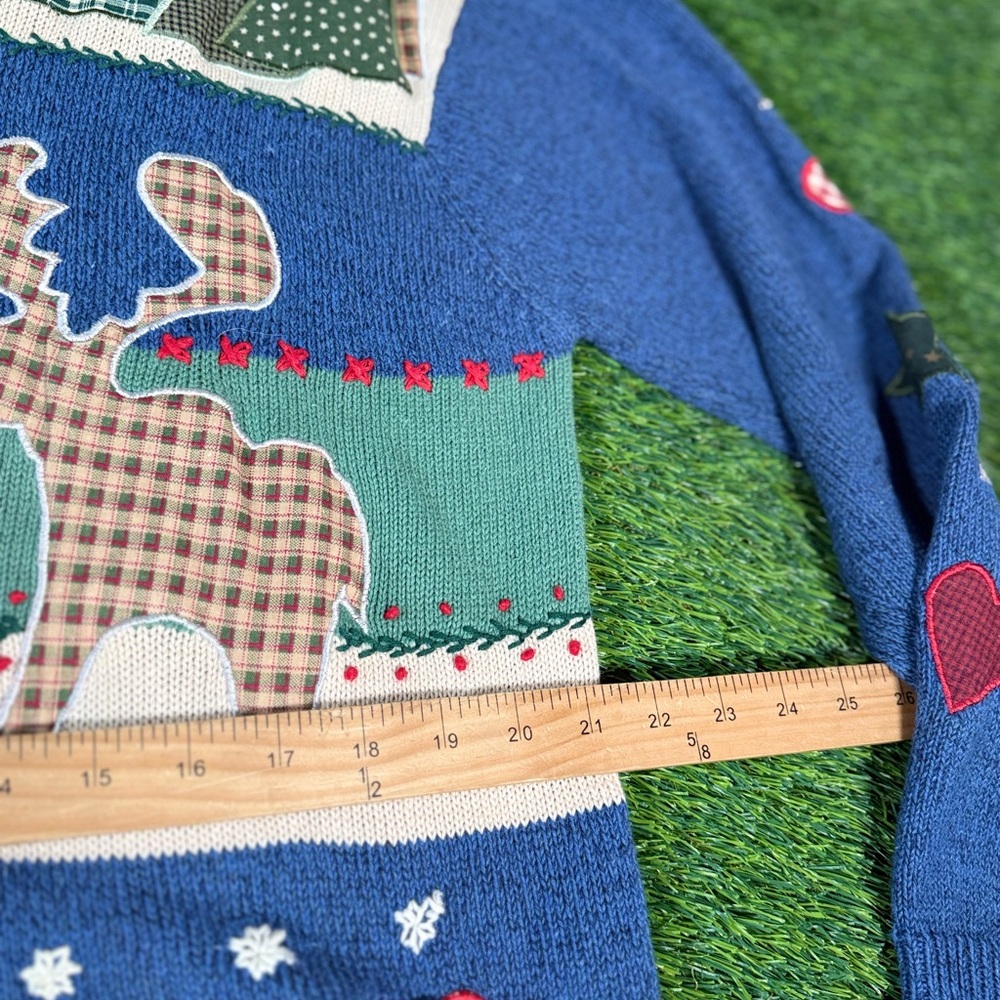 Vintage Susan Bristol Folk Art Patchwork Winter Cardigan Hand Embroidered XL w - Picture 6 of 9